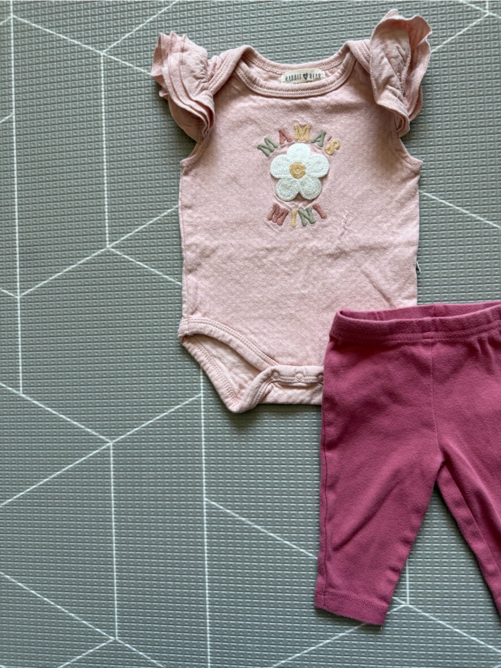 Rabbit + bear|Baby girl set,blush Pink Bodysuit MAMAS MINI,& leggings•••boho